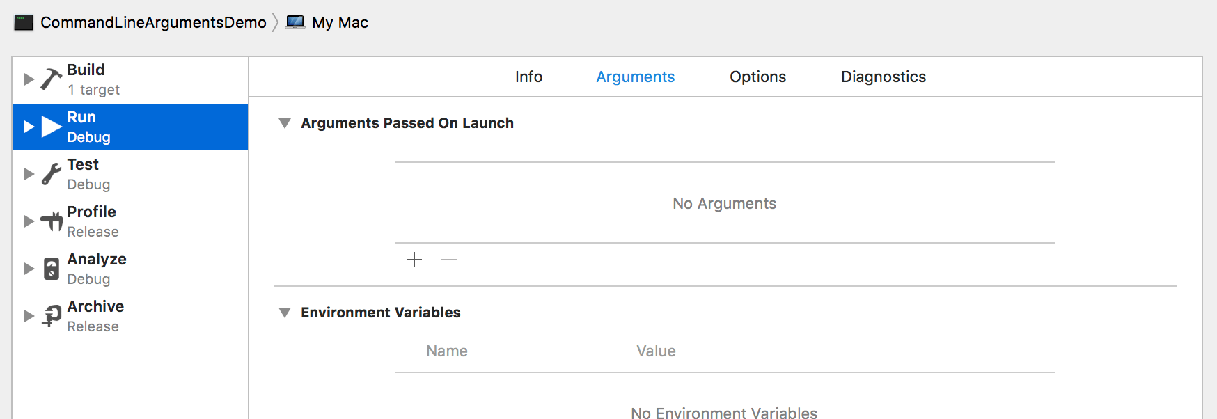 Select Arguments Tab